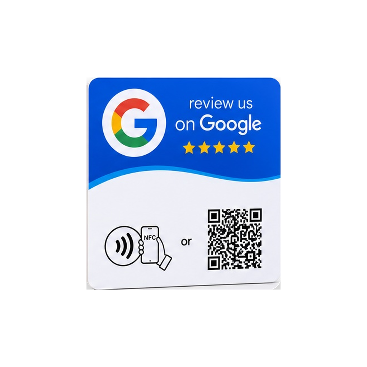 NFC and QR Google review plate on a clean white background