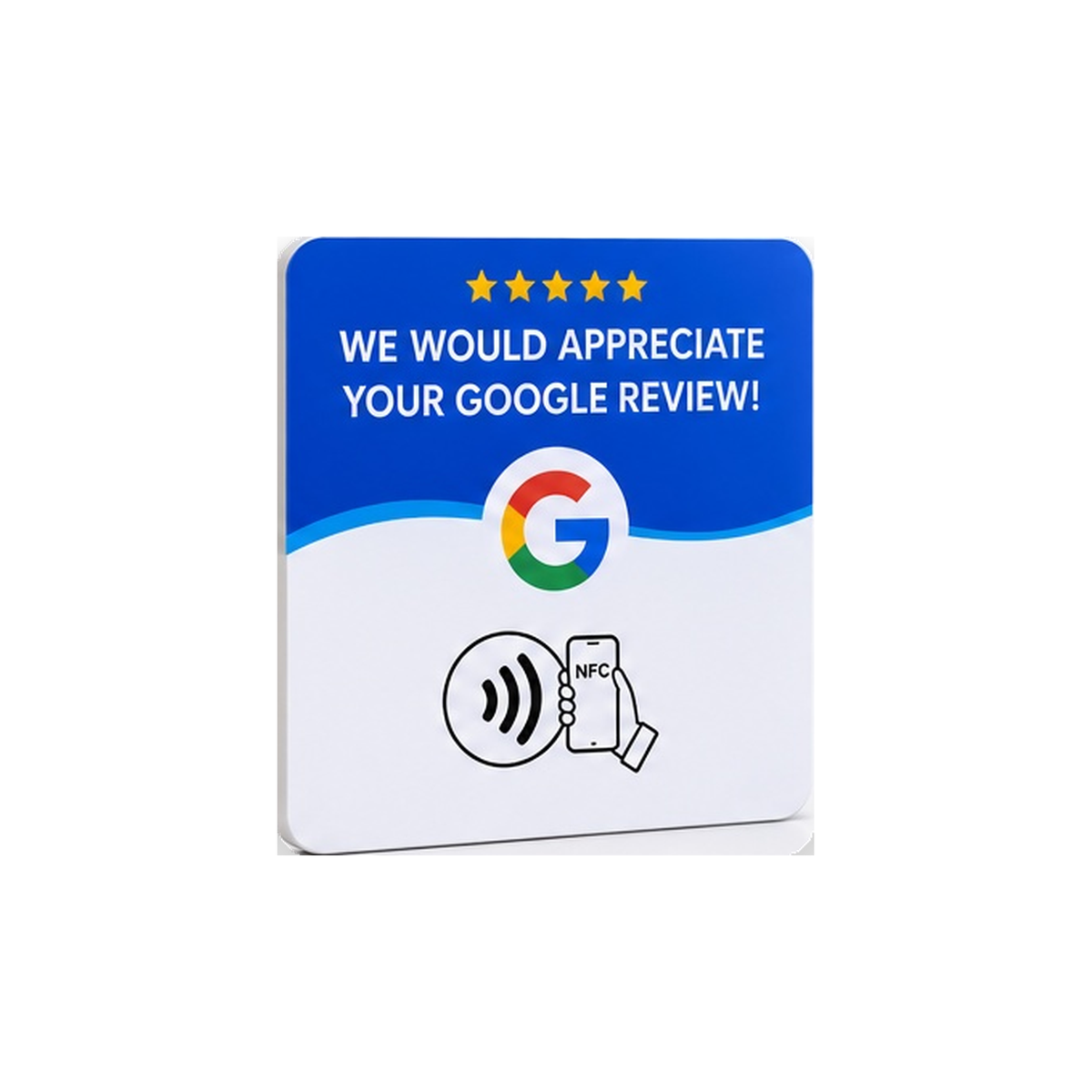 Standard NFC Google review plate on a clean white background