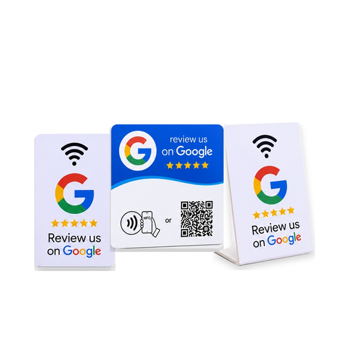 ReviewWorks Complete Business Pack with NFC and QR plate on a clean white background