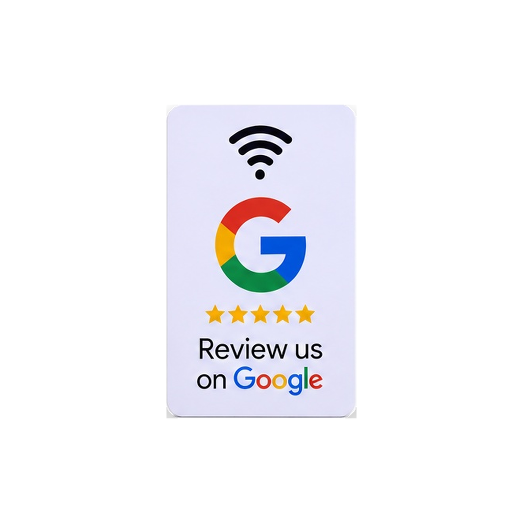 NFC Google review tap card on a clean white background
