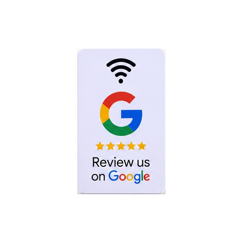 NFC Google review tap card on a clean white background